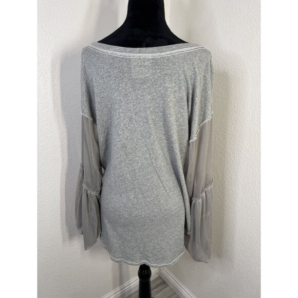 Free People XS/S Womens‎ Blouse Gray & Mesh Bell Sleeves - Picture 2 of 6